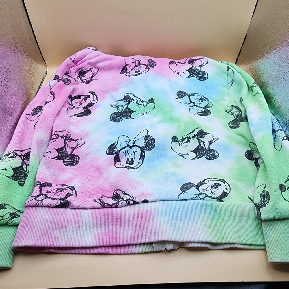 Minnie Mouse Sweatshirt Child's 4T Hoodie Zip Disney Junior Tie Dye - Picture 5 of 7
